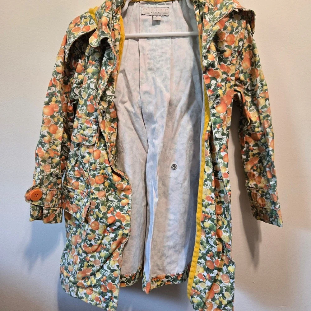 Stella McCartney Kids Citrus Orange Print Hooded Utility Jacket Coat Size 6Y